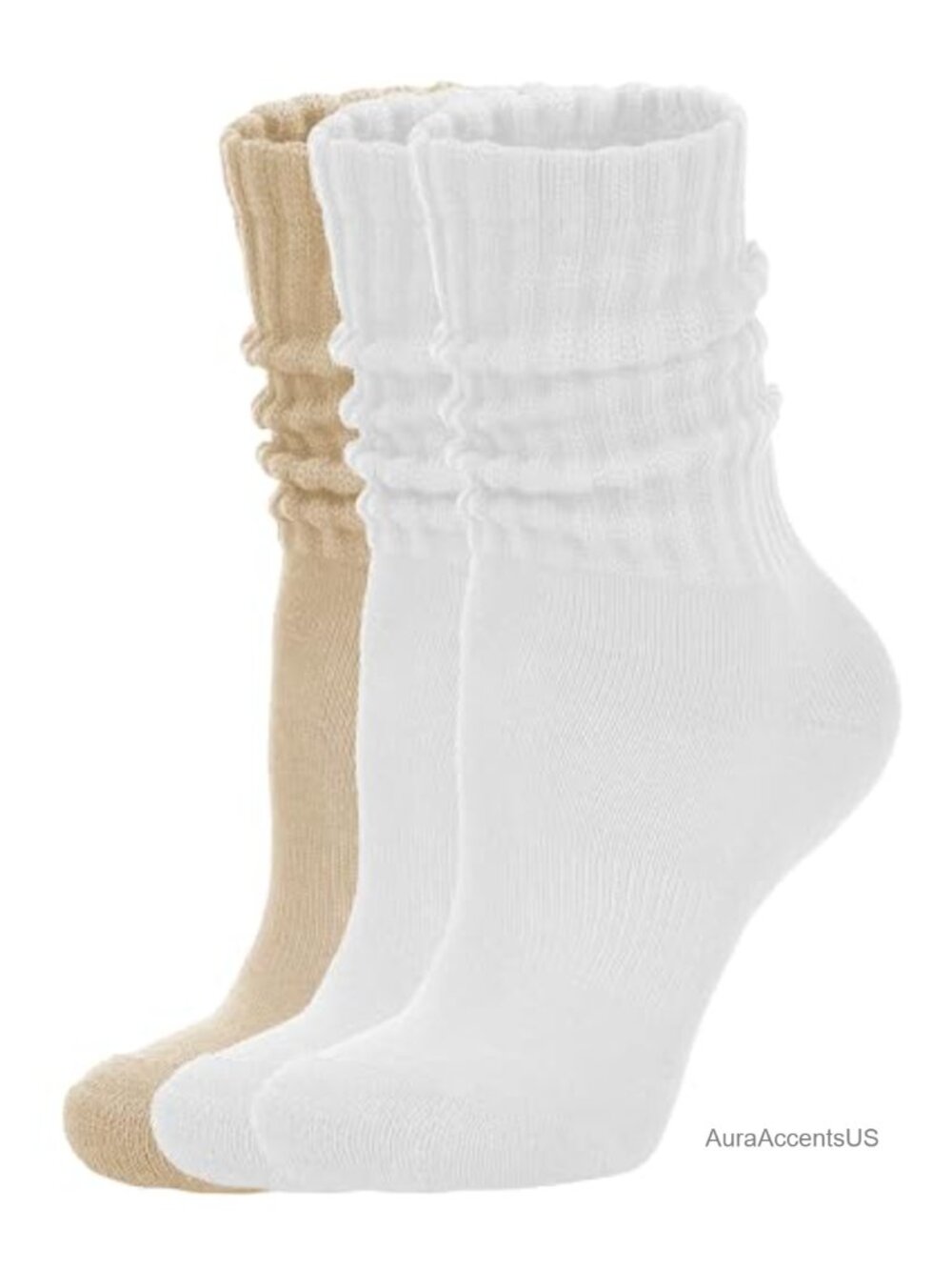 Women's Cotton Blend Slouch Crew Socks Retro 3-Pack Calf Chunky Ribbed Cozy